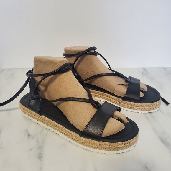 Asos Black Braided Wedge Flatforms Sandals - Picture 1 of 4
